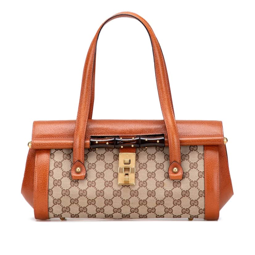 Gucci GG Canvas Bamboo Bullet Shoulder Bag Brown Canvas Good condition - Front View