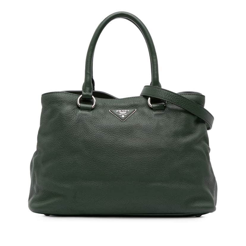 Prada Vitello Daino Open Convertible Tote Green Leather Good condition - Front View