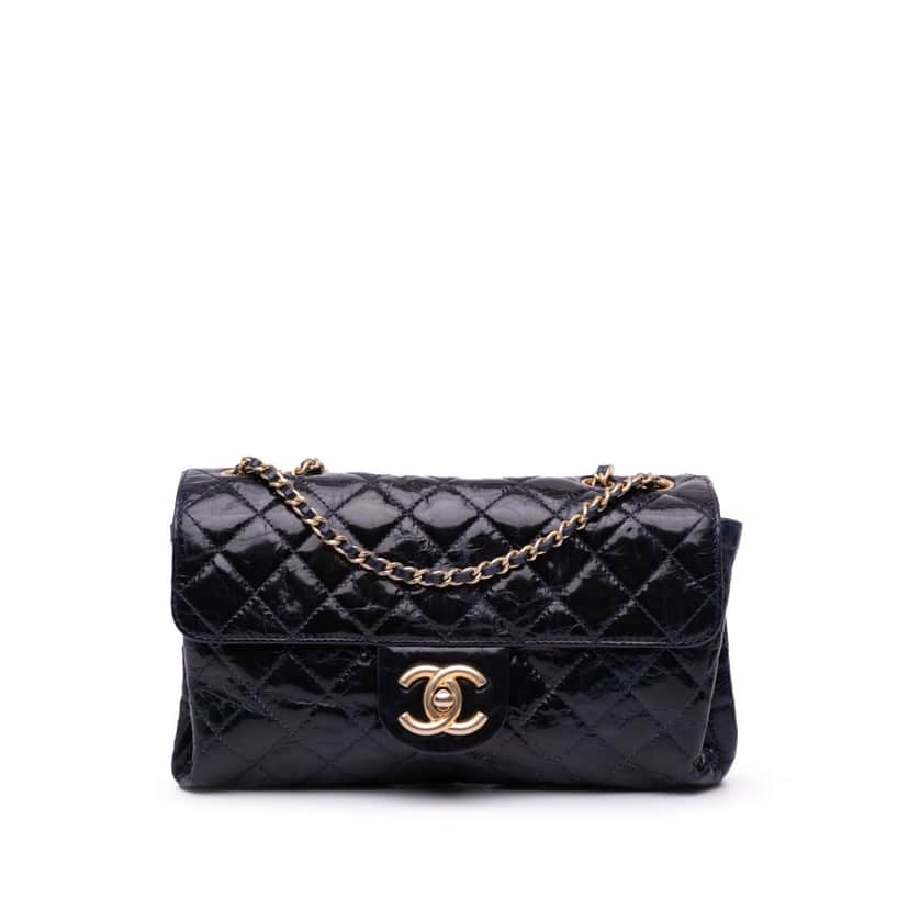 Chanel CC Crackled Glazed Calfskin Accordion Flap Blue Leather Good condition - Front View