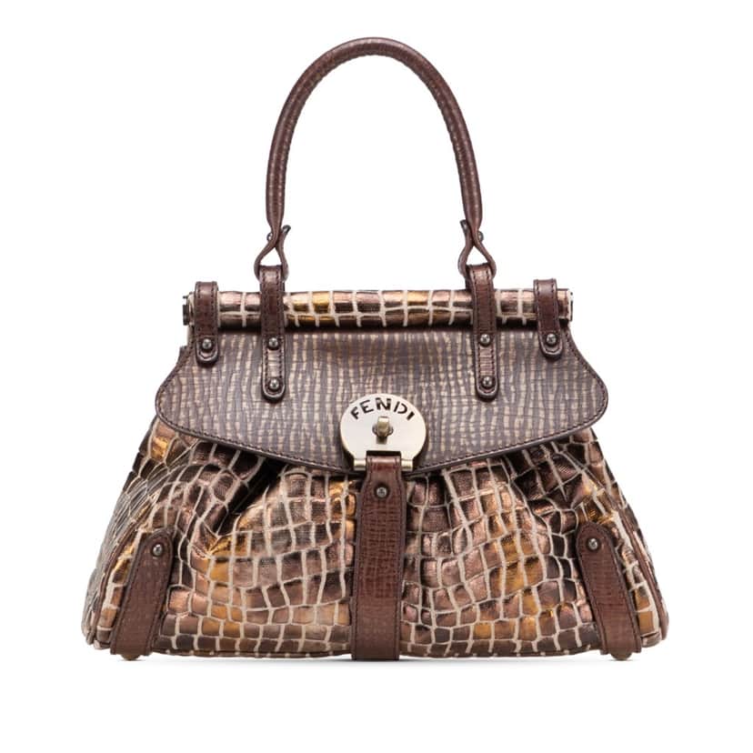Fendi Small Croc Effect Canvas Magic Handbag Brown Canvas Good condition - Front View