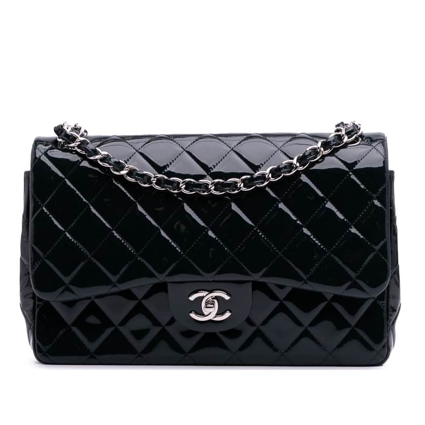 Chanel Jumbo Classic Patent Double Flap Blue Leather Good condition - Front View