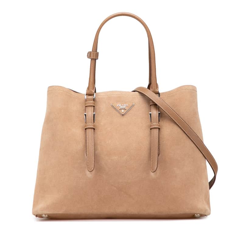Prada Medium Scamosciato Double Handle Tote Brown Leather Good condition - Front View