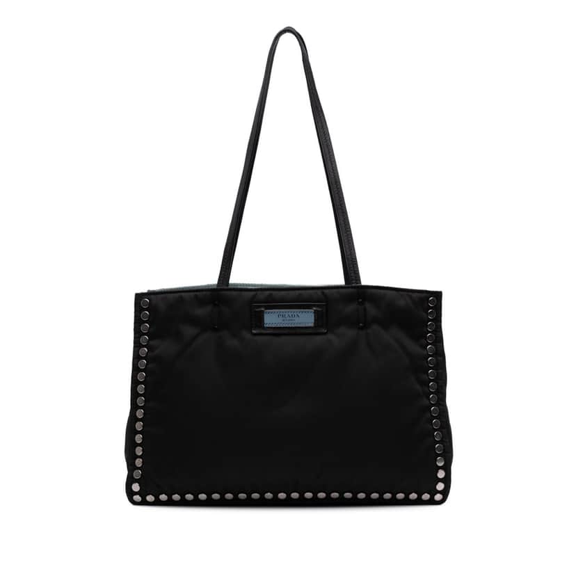 Prada Tessuto Studded Etiquette Tote Black Good condition - Front View