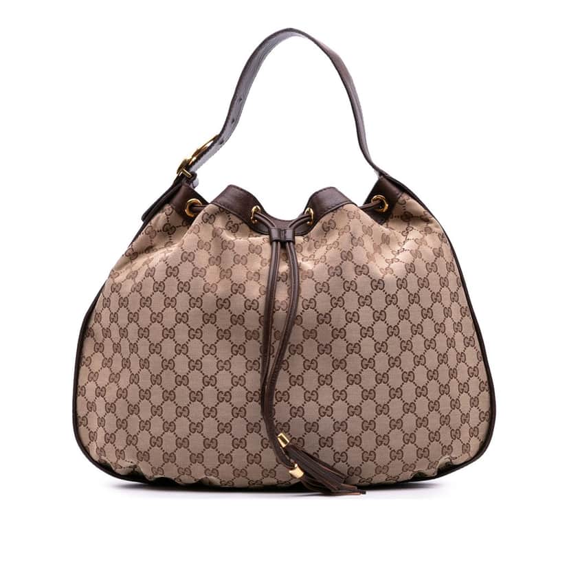 Gucci GG Canvas Interlocking Icon Drawstring Hobo Brown Canvas Good condition - Front View
