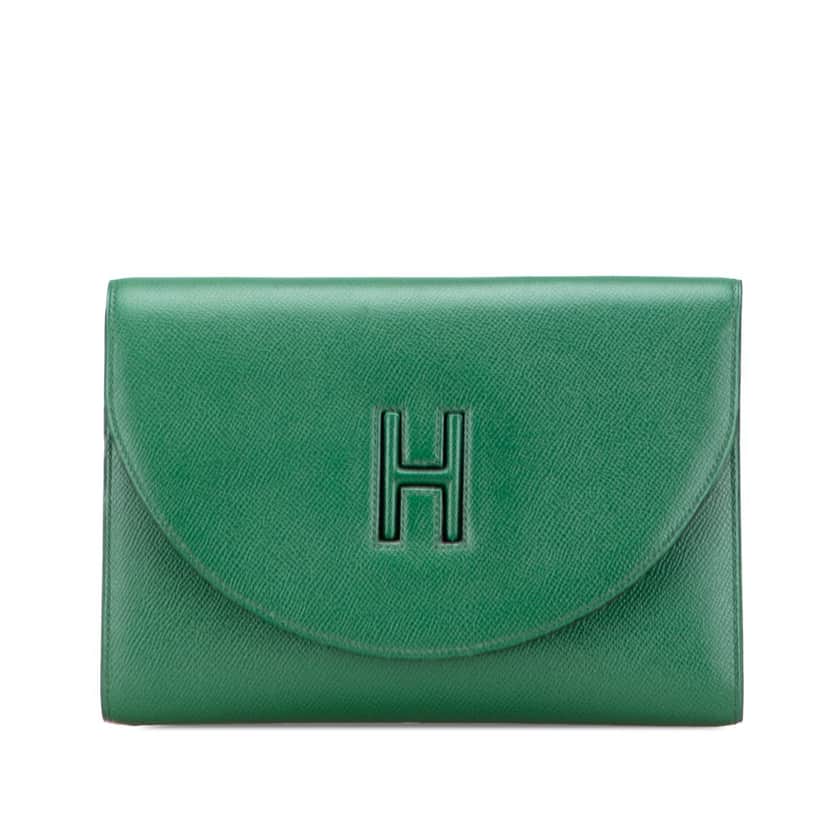 Hermès Epsom H Gaine Clutch Green Leather Good condition - Front View