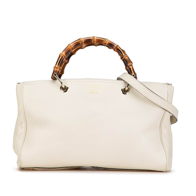 Gucci Medium Calfskin Bamboo Shopper Satchel White Leather Good condition - Front View
