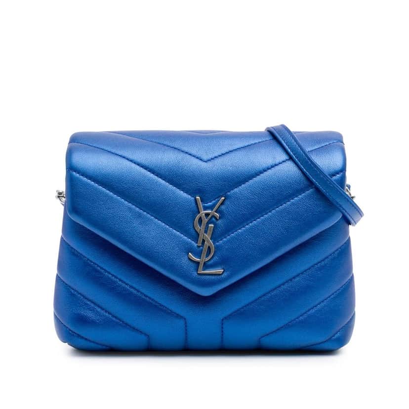 Saint Laurent Toy Metallic Calfskin LouLou Crossbody Blue Leather Good condition - Front View