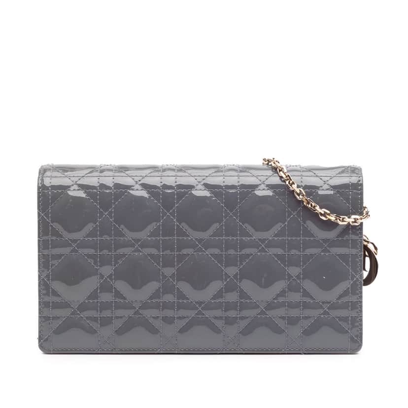 Dior Patent Cannage Lady Dior Wallet On Chain Grey Leather Good condition - Front View