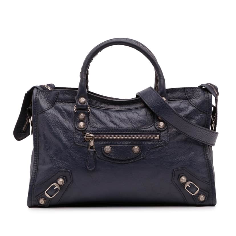 Balenciaga Small Lambskin Motocross Classic City Giant 12 Satchel Blue Leather Good condition - Front View