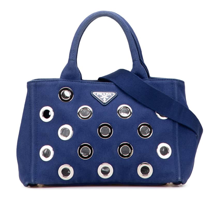 Prada Small Canvas Canapa Grommet Satchel Blue Canvas Good condition - Front View