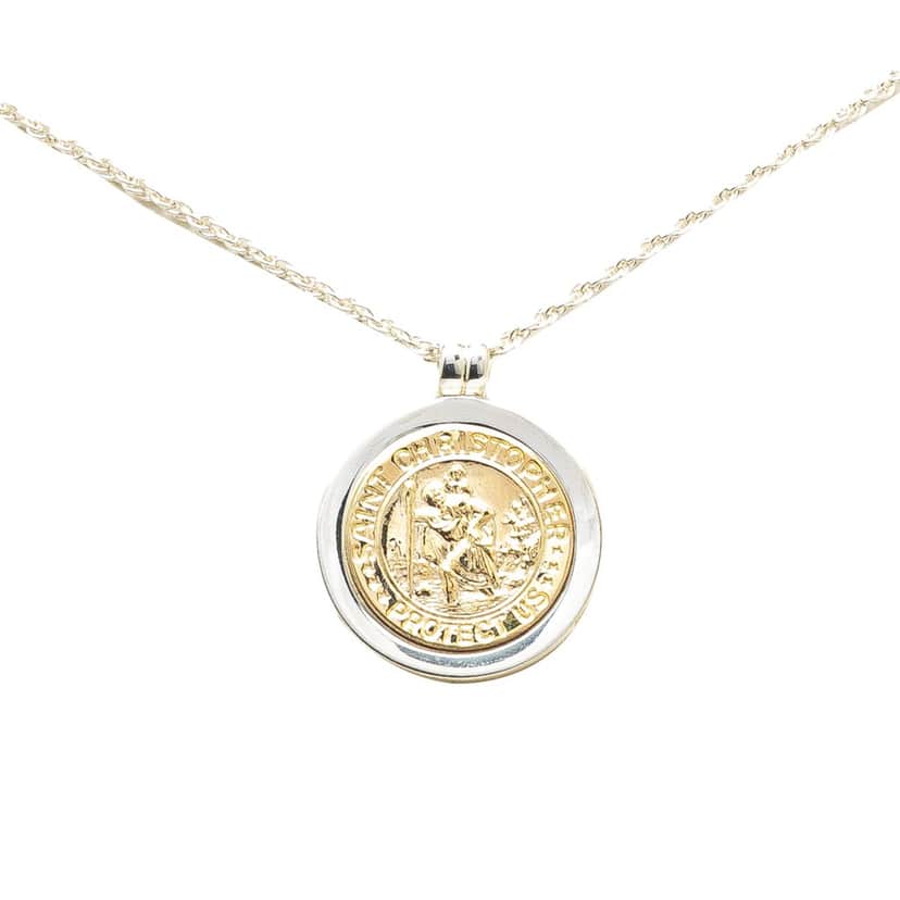 Tiffany & Co Sterling Silver and 18K Yellow Gold Saint Christopher Coin Pendant Necklace Silver Silver Good condition - Front View