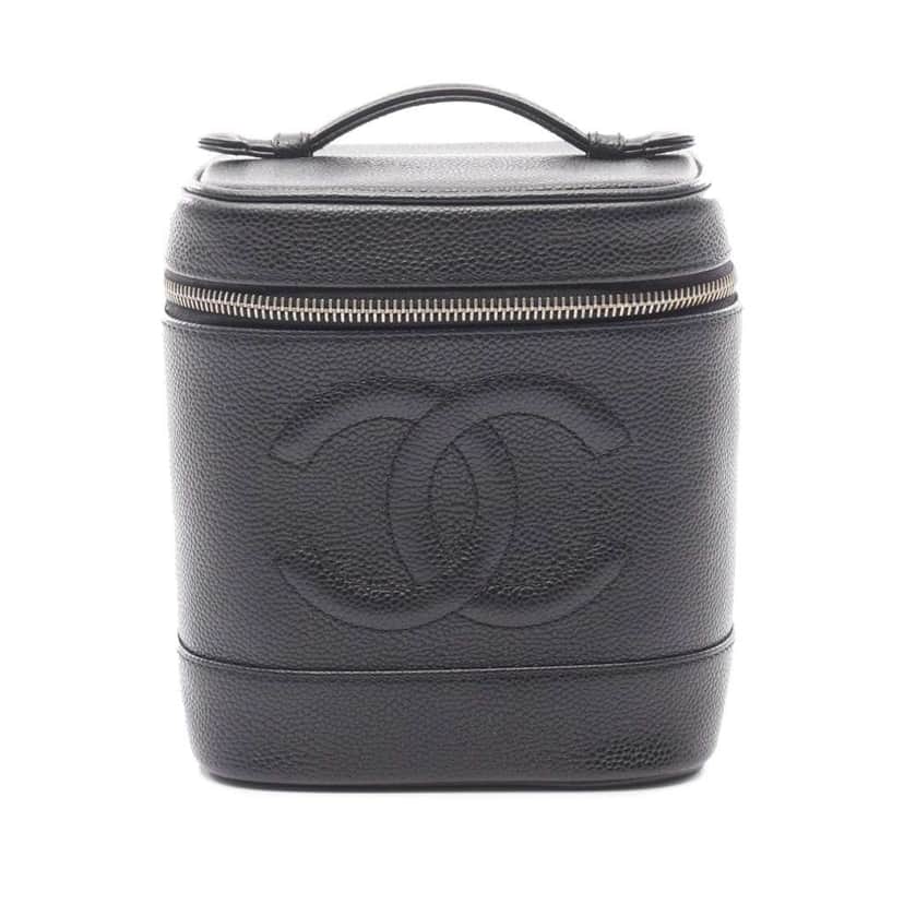 Chanel CC Caviar Vanity Case Black Leather Good condition - Front View