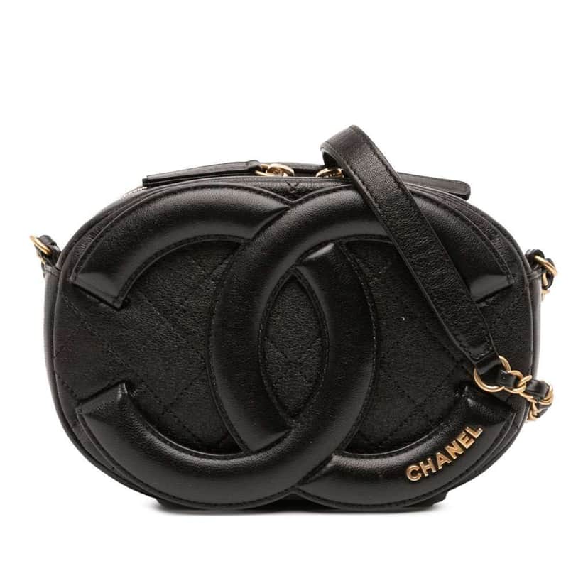 Chanel CC Quilted Lambskin Coco Midnight Camera Bag Black Leather Good condition - Front View