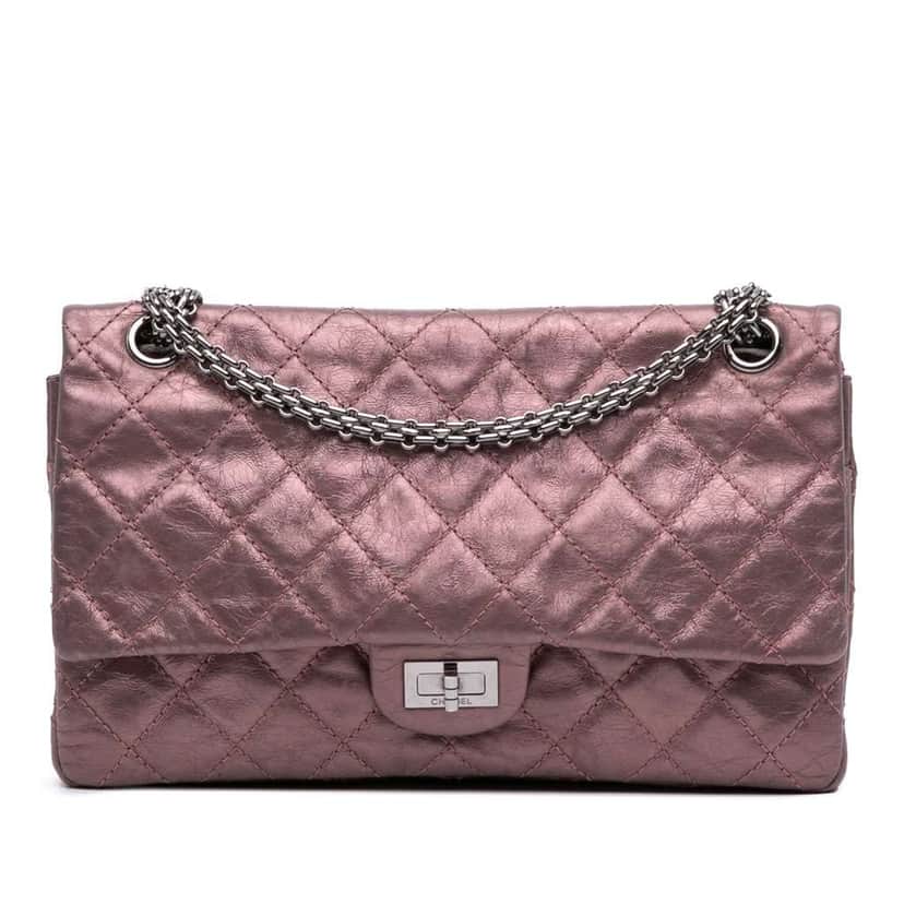 Chanel Reissue 2.55 Aged Metallic Calfskin Double Flap 226 Pink Leather Good condition - Front View