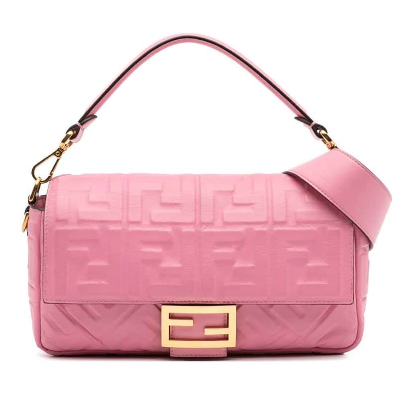 Fendi Zucca Embossed Leather Baguette Satchel Pink Leather Good condition - Front View
