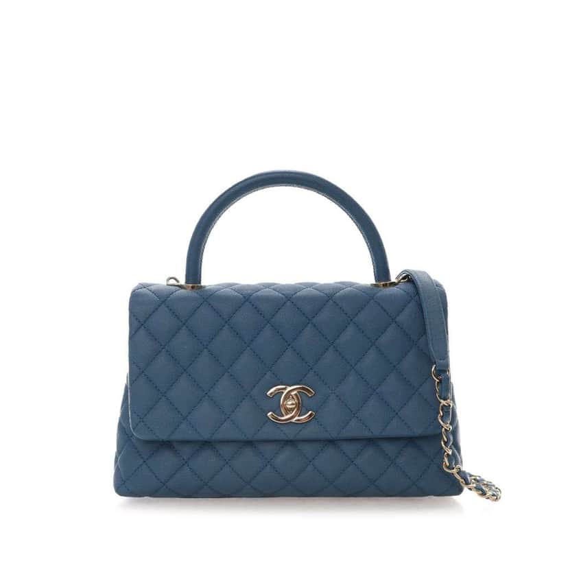 Chanel Small Caviar Coco Top Handle Bag Blue Leather Good condition - Front View