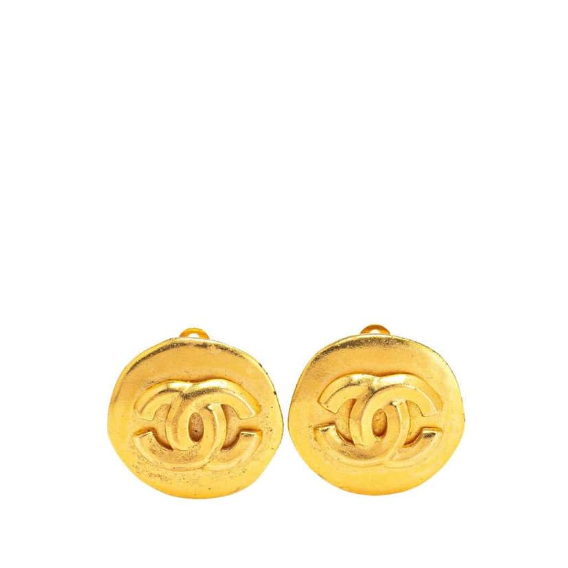 Chanel Gold Plated CC Round Clip On Earrings Gold Metal Good condition - Front View