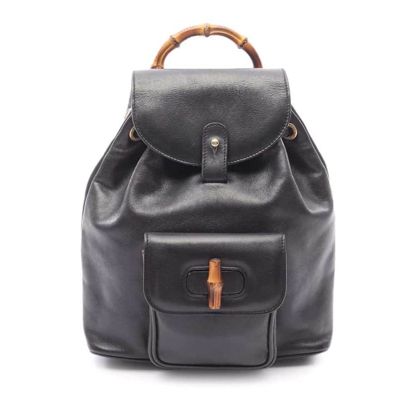 Gucci Leather Bamboo Backpack Black Leather Good condition - Front View