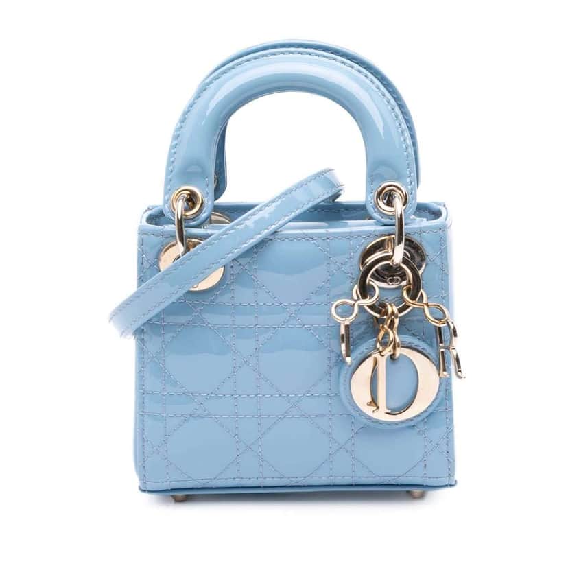 Dior Micro Patent Cannage Lady Dior Blue Leather Good condition - Front View