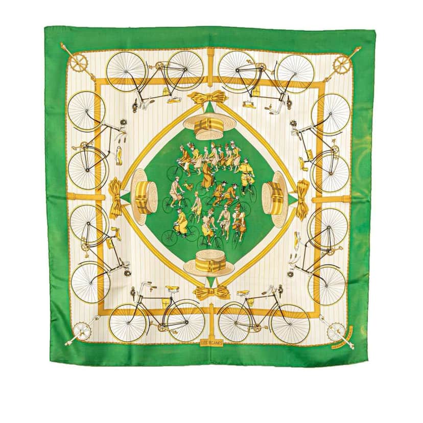 Hermès Les Becanes Silk Scarf Green Silk Good condition - Front View