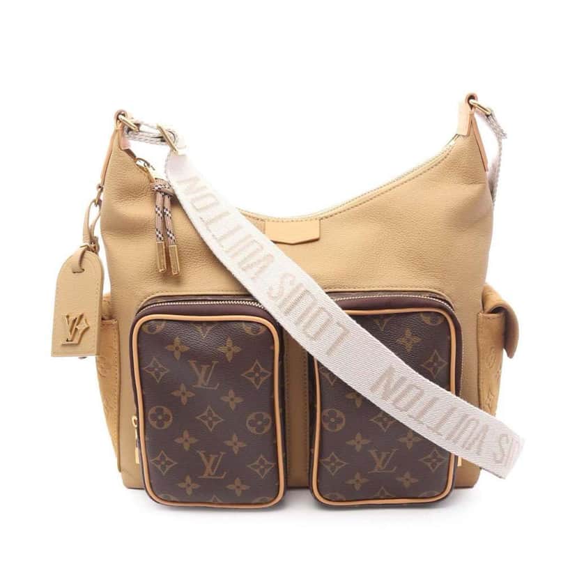 Louis Vuitton Grained Calfskin and Monogram Hobo Cargo Brown Leather Good condition - Front View