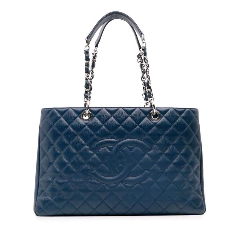 Chanel Caviar Grand Shopping Tote XL Blue Leather Good condition - Front View