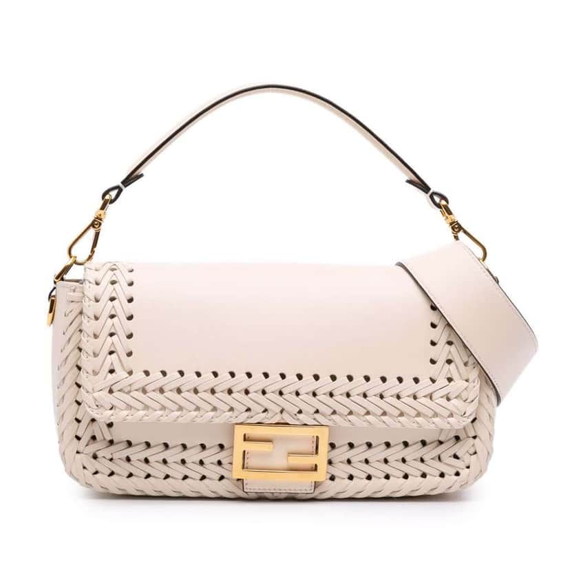 Fendi Woven Calfskin Vitello King Ceylon Baguette Satchel Brown Leather Good condition - Front View