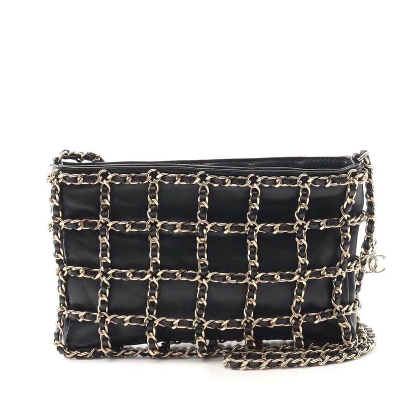 Chanel Lambskin Chain Frame Crossbody Black Leather Good condition - Front View