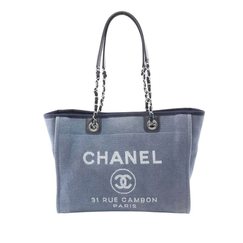 Chanel Small Canvas Deauville Tote Blue Canvas Good condition - Front View