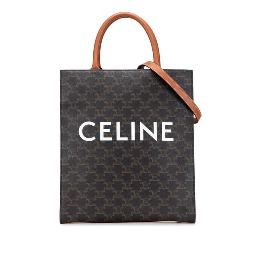 Celine Small Triomphe Coated Canvas Vertical Cabas Tote Brown Canvas Very good condition - Front View