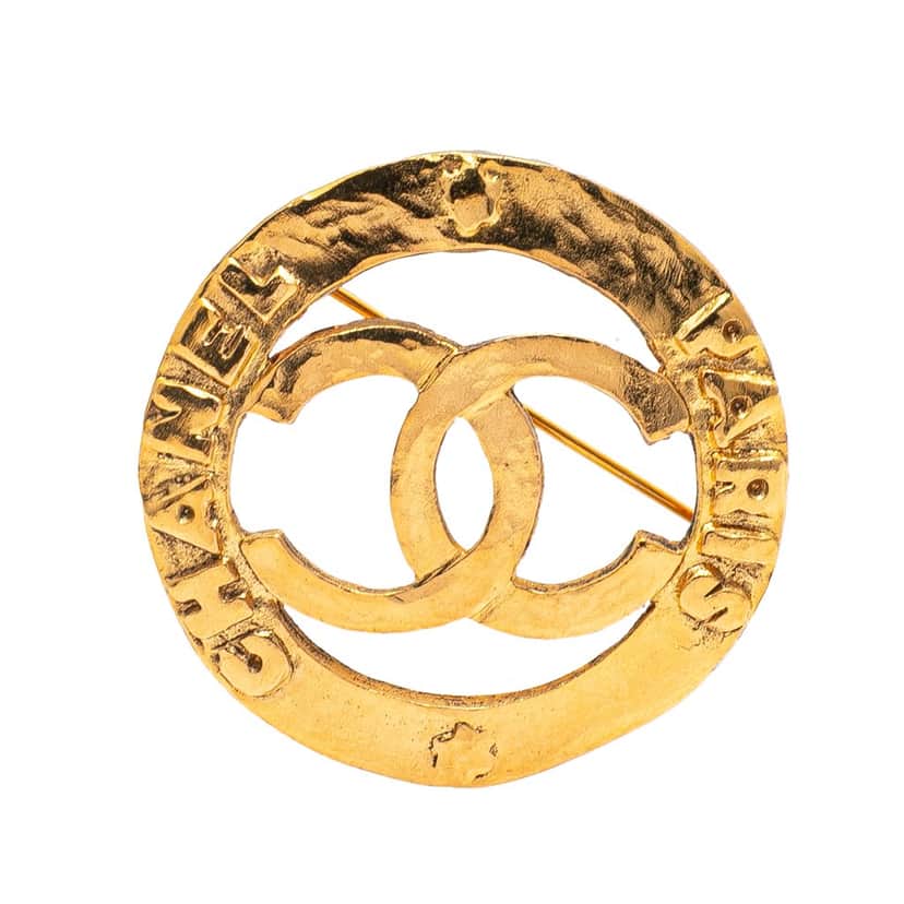 Chanel Gold Plated CC Round Brooch Gold Metal Good condition - Front View