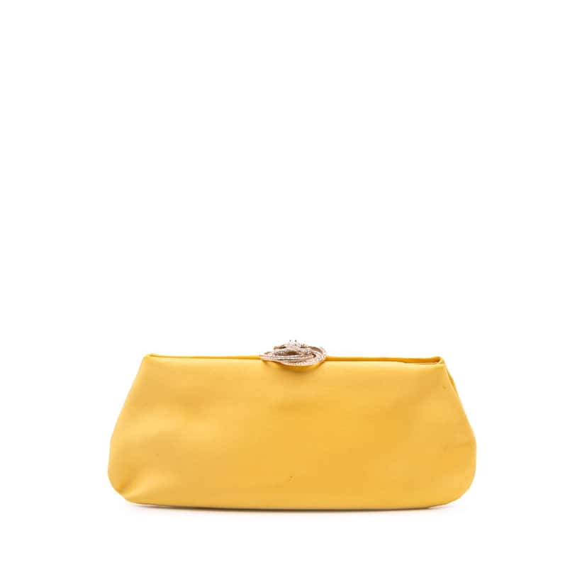 Chanel Satin Crystal Camellia Evening Frame Clutch Yellow Satin Very good condition - Front View