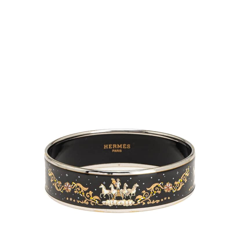 Hermès Wide Enamel Cloisonne Bangle 65 Black Good condition - Front View