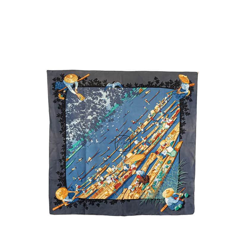 Hermès Marche Flottant Du Lac Inle Silk Scarf Blue Silk Good condition - Front View