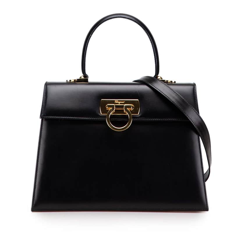 Salvatore Ferragamo Leather Gancini Satchel Black Leather Good condition - Front View