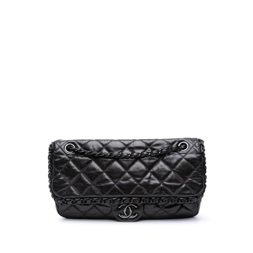 Chanel Medium Quilted Metallic Aged Calfskin Chain Me Flap Grey Leather Good condition - Front View
