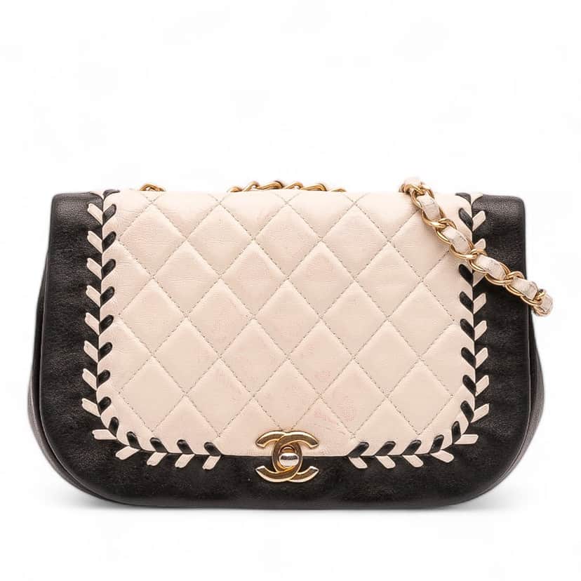 Chanel Small Bicolor Calfskin Braided Chic Flap White Leather Good condition - Front View