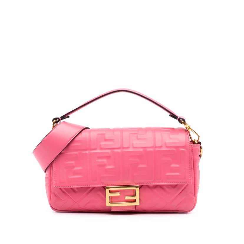 Fendi Zucca Embossed Leather Baguette Satchel Pink Leather Good condition - Front View