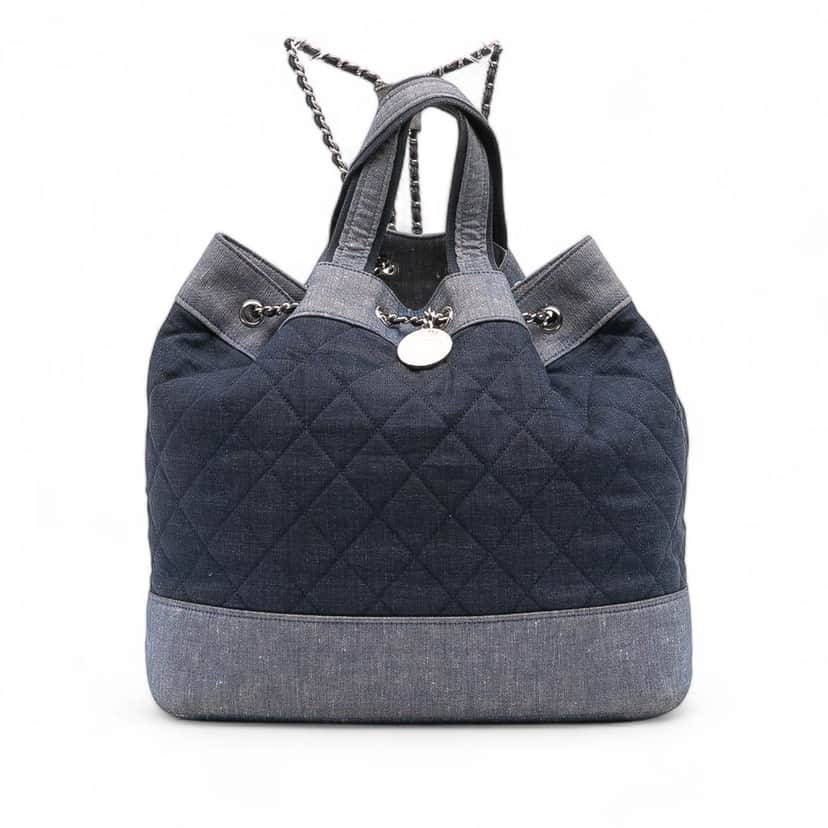 Chanel Quilted Denim Medallion Backpack Blue Denim Good condition - Front View