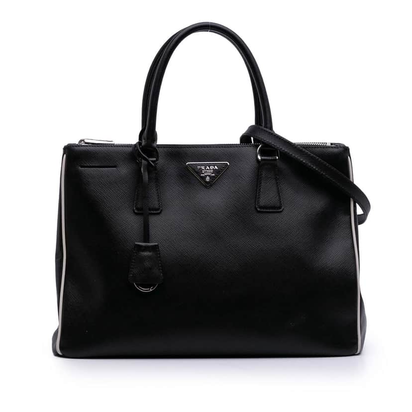 Prada Medium Bicolor Saffiano Lux Galleria Double Zip Tote Black Leather Good condition - Front View