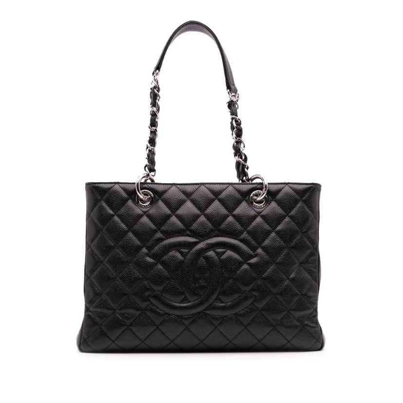 Chanel Caviar Grand Shopping Tote Black Leather Good condition - Front View
