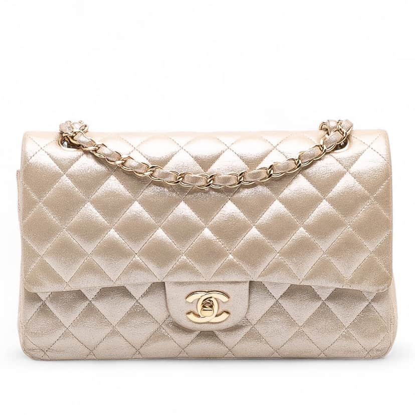 Chanel Medium Classic Iridescent Lambskin Double Flap Gold Leather Good condition - Front View