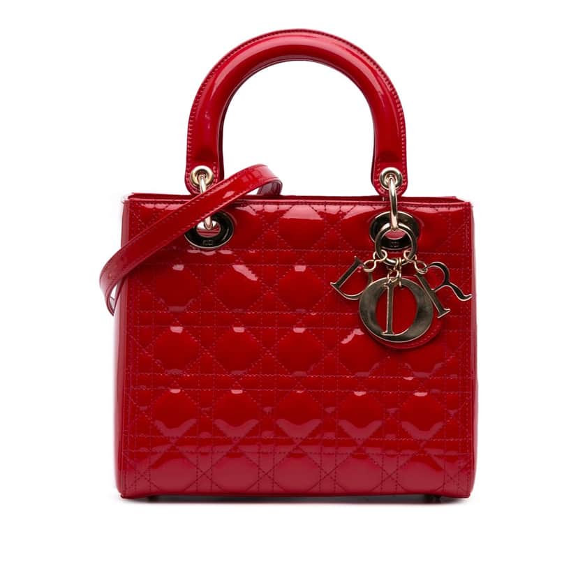 Dior Medium Patent Cannage Lady Dior Red Leather Good condition - Front View