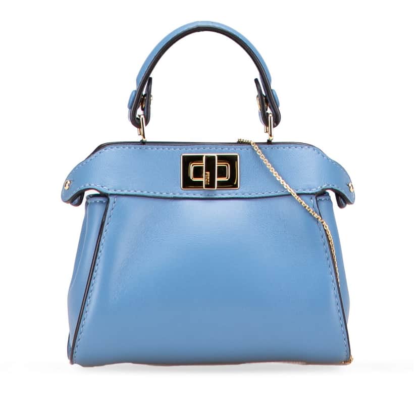 Fendi Nano Nappa Peekaboo Satchel Blue Leather Good condition - Front View