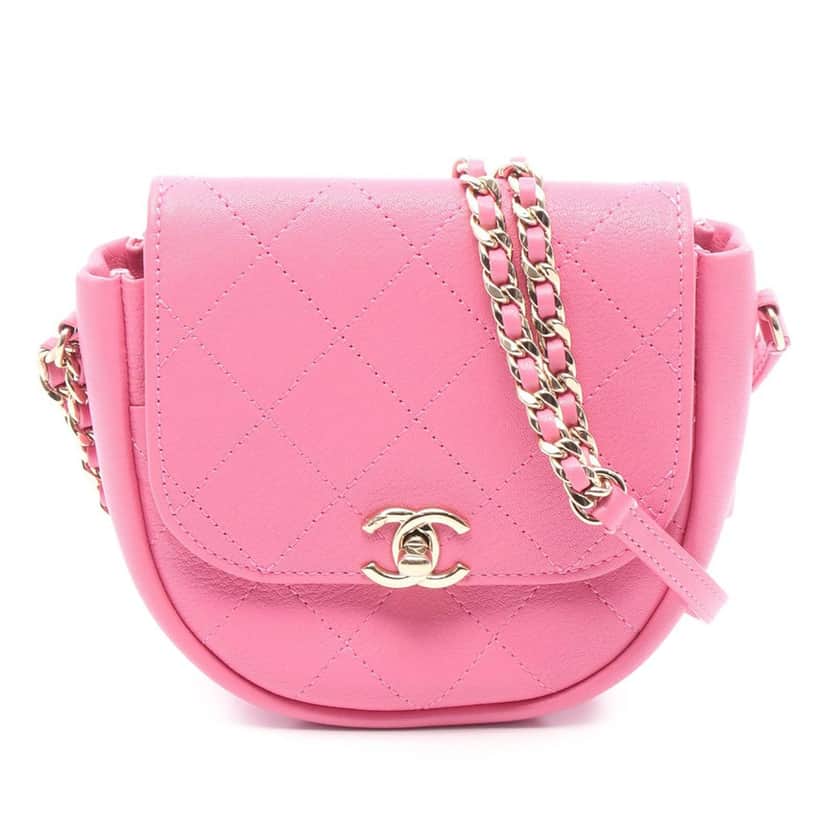Chanel Stitched Goatskin Casual Trip Flap Pink Leather Good condition - Front View