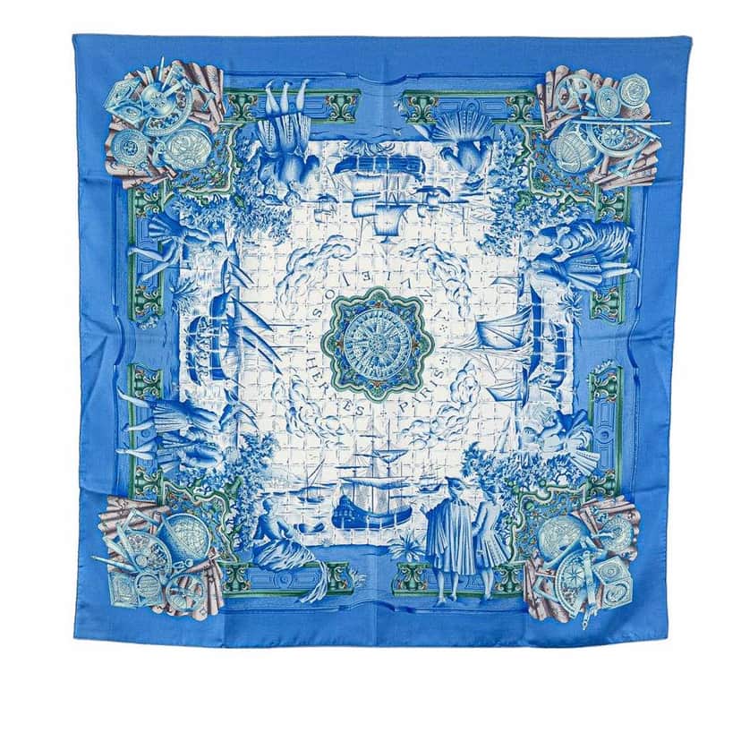 Hermès Azulejos Silk Scarf Blue Silk Good condition - Front View
