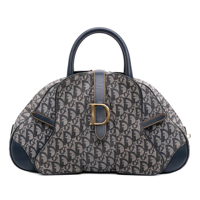 Dior Diorissimo Trotter Canvas Double Saddle Bowler Bag Blue Canvas Good condition - Front View