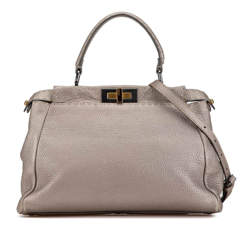 Fendi Medium Selleria Peekaboo Silver Leather Good condition - Front View
