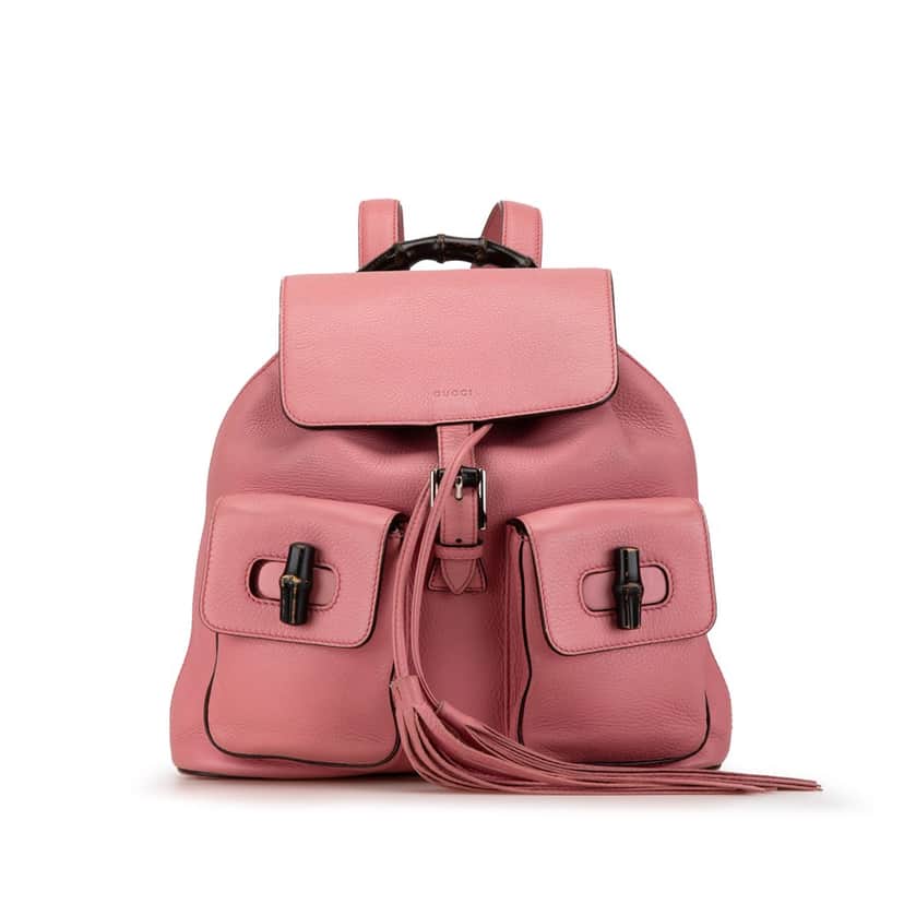 Gucci Leather Bamboo Tassel Backpack Pink Leather Good condition - Front View