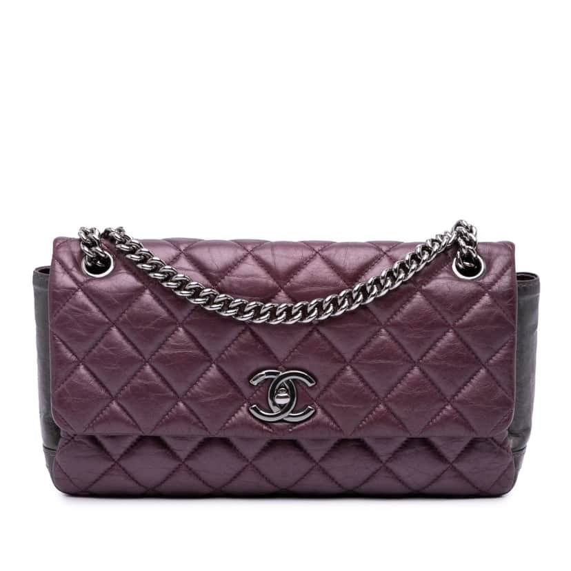 Chanel Aged Calfskin Lady Pearly Flap Purple Leather Good condition - Front View